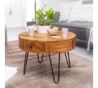 FineBuy Table Basse Sheesham en Bois Massif/Metal 60 x 44,5 x 60 cm | Table d'appoint de Style Moderne | Table de Salon avec Deux tiroirs