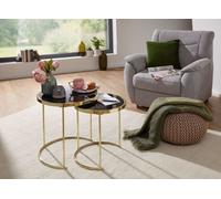 FineBuy Table gigogne COMO noir/or Table d'appoint métal/verre Table basse (lot de 2)