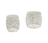 FineBuy Table Gigogne Argent Lot de 2 Aluminium Table d'appoint Ronde | Petite Table de Canapé de Salon Métal | Design Table Basse Style Moderne