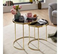 FineBuy Design Table Verre métal 50 x 50 x 50 cm Noir/Or Ensemble de 2 | Table du canapé Moderne | Table Basse en Verre Table | Table de Salon Rond