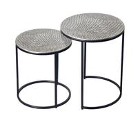 FineBuy Table gigogne métal Lot de 2 Rond argenté - Table d'appoint Plateaux en Aluminium avec Motif - Table Basse Design Table d'appoint Moderne piètement en Fer - Table décorative Salon Fait Main