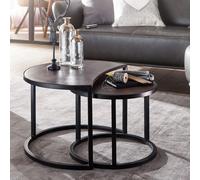 FineBuy Table Basse Lot de 2 Bois Massif Manguier Ronde Noire