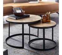 FineBuy Tables Gigogne Bois Massif Ronde Table d'appoint Lot de 2 Table Basse