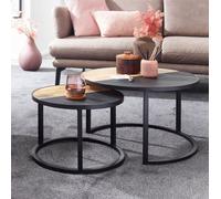 FineBuy Tables Gigogne Bois Massif Ronde Table d'appoint Lot de 2 Table Basse