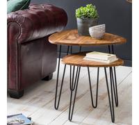 FineBuy Tables gigogne Bois Massif Table d'appoint Lot de 2 Table Basse Ensemble