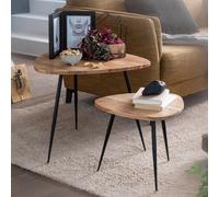FineBuy Tables gigogne Bois Massif Table d'appoint Lot de 2 Table Basse Ensemble
