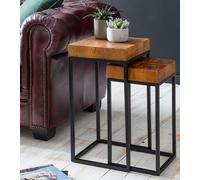 FineBuy Table gigogne design FB51457 Sheesham Métal, Lot de 2 petites tables d'appoint, Ensemble de 2 tables basses en bois, Table de salon en bois massif avec piètement métallique, Table de canapé ét