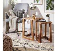 FineBuy Tables gigogne Bois Massif Table d'appoint Lot de 2 Table Basse Ensemble