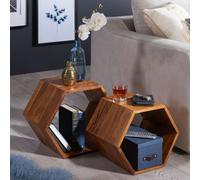 FineBuy Tables gigogne Bois Massif Table d'appoint Lot de 2 Table Basse Ensemble