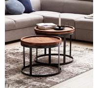 FineBuy Tables gigogne Bois Massif Table d'appoint Lot de 2 Table Basse Ensemble