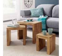 FineBuy Tables gigognes Ensemble Trois pièces Bois Massif Acacia 45 x 50 x 30 cm Table de Salon | Table d'appoint Style Maison de Campagne | Meubles Table Basse