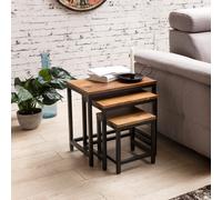 FineBuy Tables gigognes Ensemble Trois pièces Bois Massif Sheesham 45 x 45 x 30 cm Table de Salon | Table d'appoint Moderne | Meubles en Bois Table Basse | Table en Bois Massif Jambes métalliques