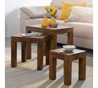 FineBuy Lot de 3 tables gigognes en bois massif Sheesham table