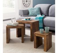Tables gigognes en bois massif - FineBuy - Ensemble de 3 - Style maison de campagne - Table basse