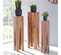 FineBuy Table d'Appoint Lot de 3 Bois Massif Acacia, Table Colonne