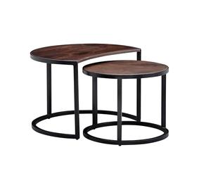 FineBuy Tables Gigogne Ensemble Deux pièces Marron foncé Bois Massif/Métal Table de Salon | Table d'appoint Ronde Style Industrielle | Meubles en Bois Massif Table Basse