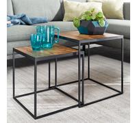 FineBuy Tables Gigognes Bois Massif Carré Table d'appoint Basse Moderne Lot de 2