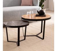 FineBuy Tables Gigognes Bois Massif Table d'appoint Basse Moderne Lot de 2 Ronde