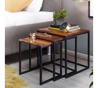 FineBuy Tables Gigognes Bois Massif Table d'appoint Set de 3 Tables Basses Métal
