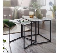 FineBuy Tables Gigognes Carré 40 x 42,5 x 40 cm Ensemble Deux Pièces Aspect Marbre Blanc | Table Basse Conception Moderne | Table De Salon avec Cadre en Métal Noir | Table Fleurs MDF Acier Petit