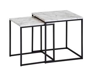 FineBuy Tables Gigognes Carré 40 x 42,5 x 40 cm Ensemble Deux Pièces Aspect Marbre Blanc | Table Basse Conception Moderne | Table De Salon avec Cadre en Métal Noir | Table Fleurs MDF Acier Petit