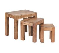 FineBuy Tables gigognes Ensemble Trois pièces Bois Massif Acacia 50 x 45 x 36 cm Table de Salon | Table d'appoint Style Maison de Campagne | Meubles en Bois Table Basse | Table en Bois Massif