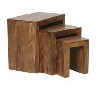 FineBuy Tables Gigognes Ensemble Trois Pièces en Bois Massif Sheesham 45 x 50 x 30 cm | Table de Salon et d'Appoint Style Maison de Campagne | Table Basse en Bois