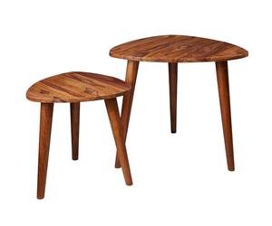 FineBuy Tables Gigognes Lot de 2 Bois Massif Sheesham Petit, Campagne | tables d'appoint en bois véritable avec naturel veinure, table basse lot fait main, chaque lot est unique