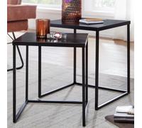 FineBuy Tables Gigognes Métal Carré Noir Table d'appoint Basse Moderne Lot de 2