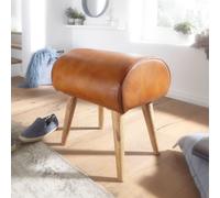 FineBuy Tabouret 45 x 53 x 40 cm Cuir Véritable Bois Massif Ottoman Rustique