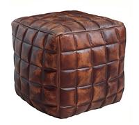 FineBuy Tabouret Cuir véritable Marron 39 x 41 x 39 cm Style rétro | Rembourré Ottoman | Repose-Pied carré