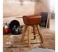 FineBuy Tabouret de bar Cuir véritable / Bois massif Chaise de bar Tabouret