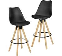 FineBuy Tabouret de Bar Lot de 2 Tissu Noir Dossier, Hauteur d'assise 77 cm