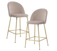 FineBuy Tabouret de Bar Lot de 2 Velours Beige avec Dossier, Pieds Dorés
