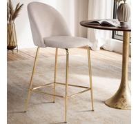 FineBuy Tabouret de Bar Lot de 2 Velours Beige avec Dossier, Pieds Dorés | tabouret de cuisine scandinave piètement métal, tabouret de comptoir jusqu'à 110 kg, chaise de bar rembourrée repose-pieds