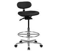 FineBuy Tabouret de Travail avec Appui Pied annulaire 60 x 83-114 x 60 cm | Tabouret pivotant Look Moderne | Tabouret à roulettes sans accoudoirs | Chaises de Travail revêtement en Tissu