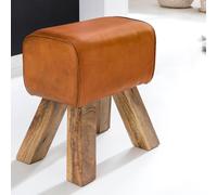 FineBuy Tabouret Petit 30x47x40 cm Bois Massif Ottoman Rembourré Rétro Séjour