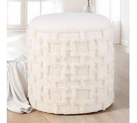 FineBuy Tabouret Rond Crème avec Rangement Tissu Doux Salon Chambre Entrée