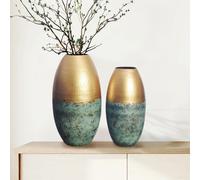 FineBuy Vase Décorative Lot de 2 Aluminium Or Patiné Fleurs Décoration Moderne