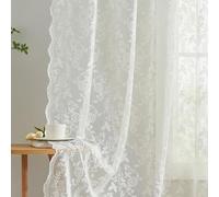 FINECITY Lot de 2 Panneaux de Rideaux en Dentelle Ivoire à Motif Floral et Branches rustiques - Rideaux Transparents festonnés en macramé pour Salon, 132,1 x 213,4 cm, crème/Ivoire