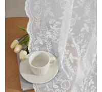 FINECITY Lot de 2 Rideaux en Dentelle Blanche de 183 cm de Long, Rideaux en Dentelle Florale pour Chambre à Coucher, marcrame festonné Vintage en Dentelle Transparente pour Salon, 132 x 183 cm, Blanc