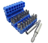 FineGood 34 pcs de Bits de tournevis magnétique avec extension Porte-embout, DE Sécurité Anti-tamper SAE Metric Hex Tri-Wing Torq Clé à douille Star - Bleu