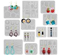 FineGood Lot de 12 moules en résine pour bijoux, kit de fabrication de bijoux en résine époxy Moules en silicone pour boucles d'oreilles en résine époxy Moules en résine pour pendentif en gemme