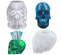 FineGood Lot de 2 grands moules en résine 3D en forme de crâne pour résine époxy pour la fabrication de bougies, pinceaux de maquillage, porte-stylos