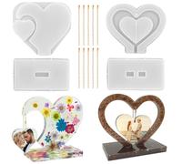 FineGood Lot de 2 moules en silicone pour cadre photo 3D en forme de cœur pour résine, cadre photo personnalisé en résine époxy pour décoration de mariage