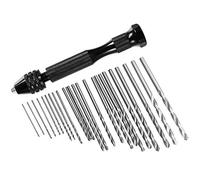 FineGood Lot de 25 forets pour foreuse manuelle, 24 mini forets hélicoïdaux (0,6 à 3 mm) avec 1 manche pour bijoux, bois, plastique