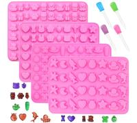 FineGood Lot de 4 moules à chocolat avec 4 compte-gouttes, moules à bonbons antiadhésifs en silicone pour bonbons, glaçons, animaux, fruits, insectes, cœurs