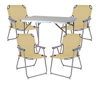 FineHome Ensemble de Meubles de Camping 5 pièces Lot de 4 chaises en Aluminium - 70 x 50 x 59 cm - Beige - Tissu Oxford + 1 Table avec poignée de Transport