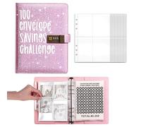 FineInno 100 Enveloppe Savings Challenge Budget Binder Avec enveloppes pour argent liquide Money Saving Challenge Book Livre budgétaire réutilisable Pour l'école, la maison, le bureau