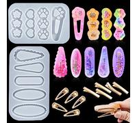 FineInno 12 Pièces Moules Pinces à Cheveux en Résine Shaker Hair Clip Mold Moules Silicone Barrettes de Cheveux Kit de Quicksand Bijoux Moulage Moules de Coulée Pendentif